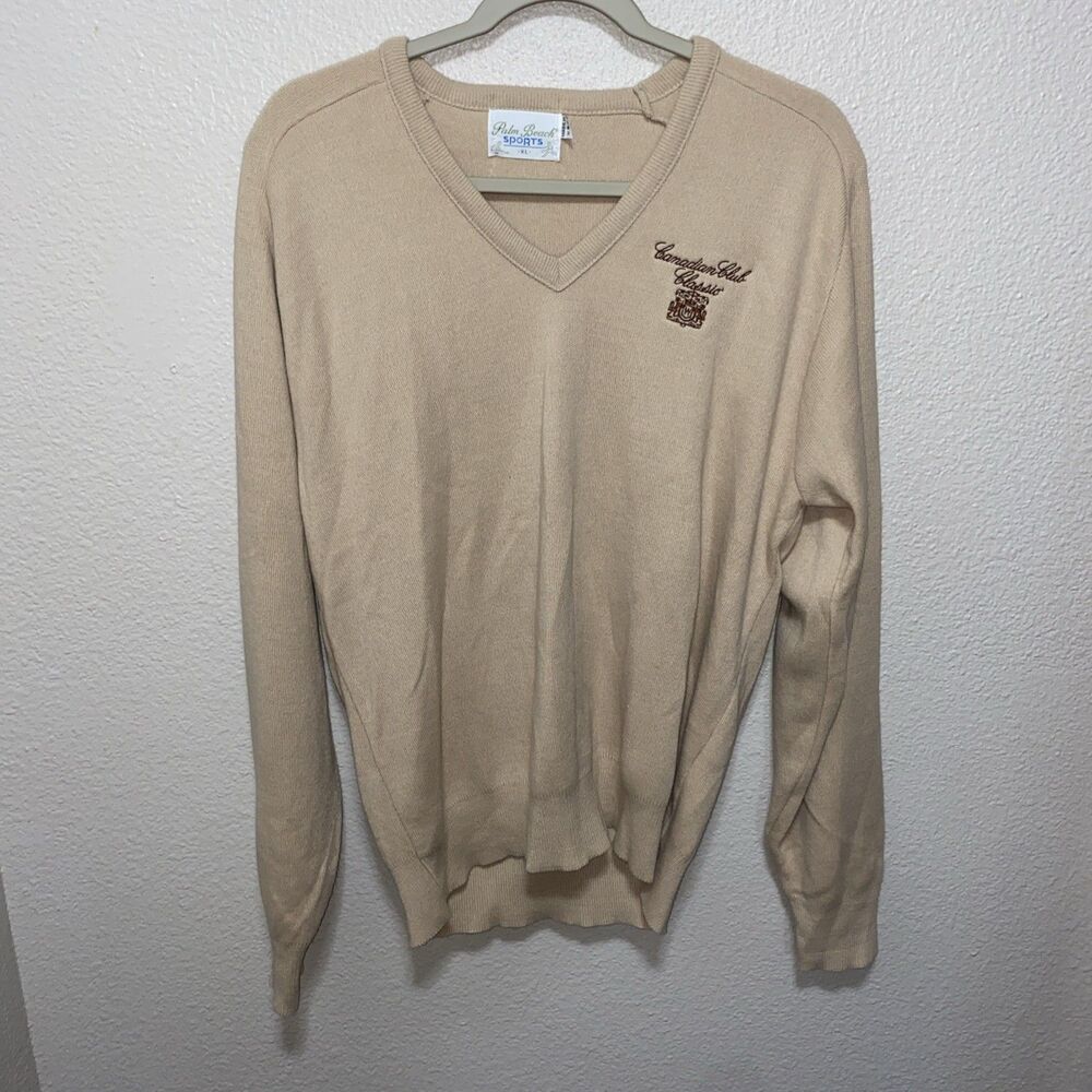 VTG Palm Beach Sports Men’s V-Neck Sweater Size XL Beige Canadian Club